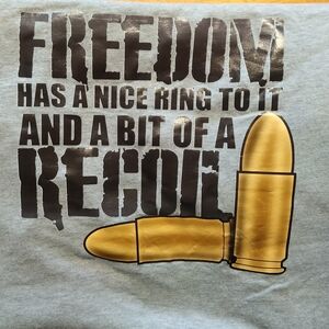 Fruit of the Loom Gray Tee with Gold Bullet Graphic